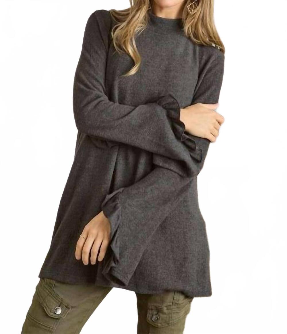 NEW MADELYN brushed hacci mock neck long sleeve top in charcoal